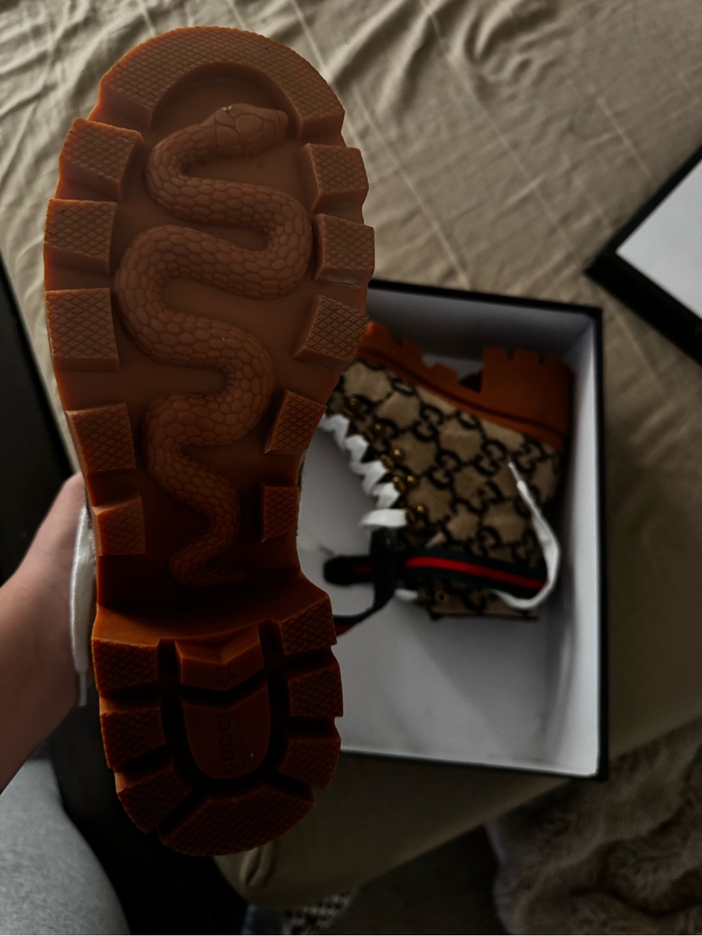 Gucci Brown Orange Logo Lace-Up Boots